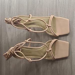 Tan Fashion Nova laced heels
